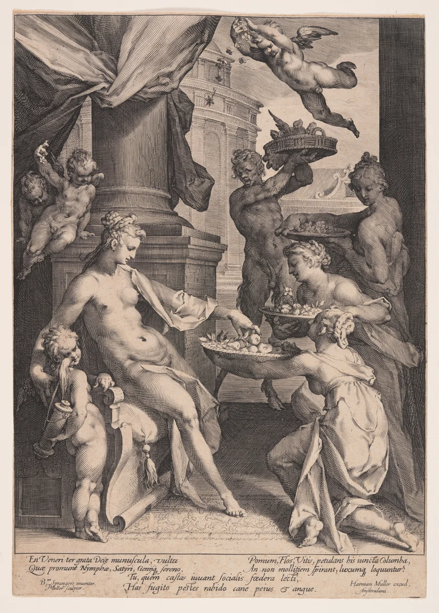 Venus Honored by the Nymphs by Jan Harmensz. Muller, print, 1586-1596