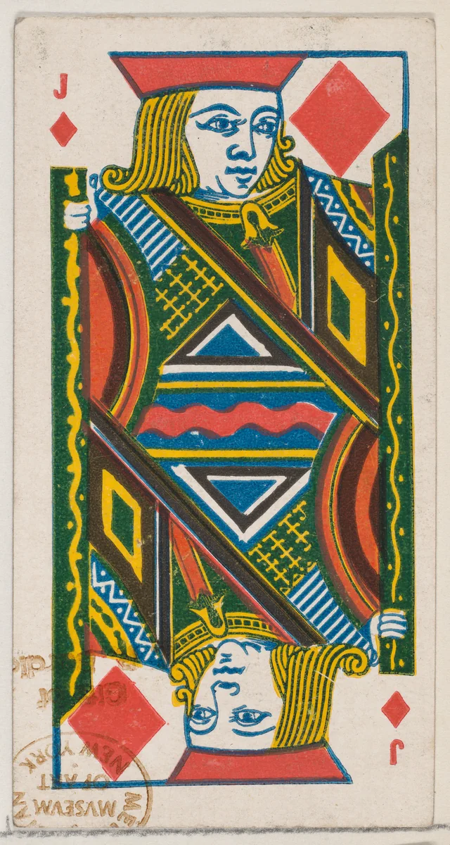 Jack of Diamonds (red), from the Playing Cards series (N84) for Duke brand cigarettes by W. Duke, Sons & Co., print, 1888