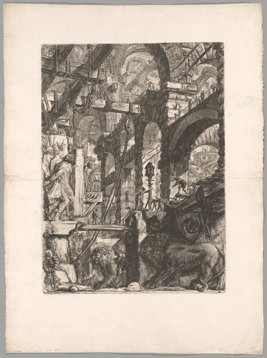 The Lion Bas-Reliefs, plate 5 from Imaginary Prisons by Giovanni Battista Piranesi, print, 1761