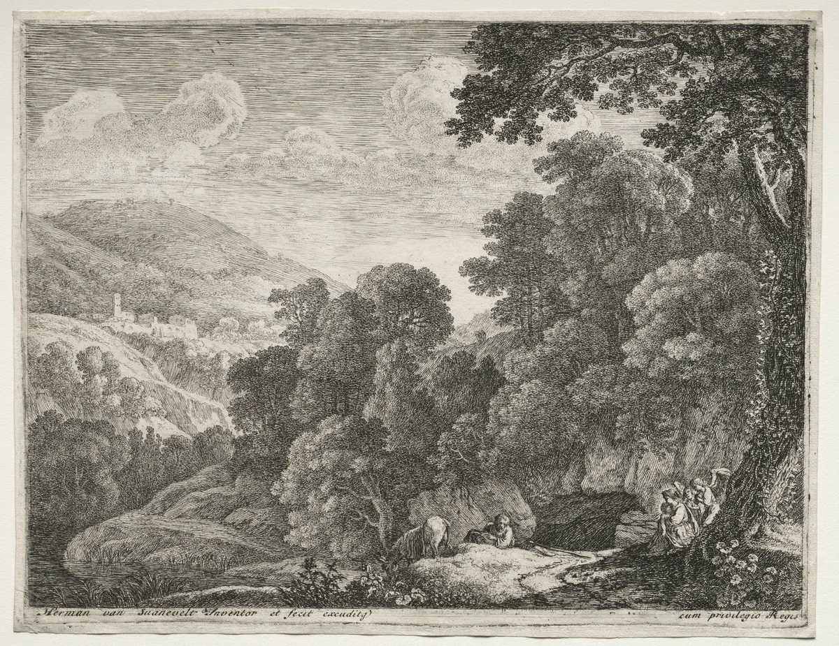 The Flight into Egypt: The Cave by Herman van Swanevelt, print, 1652-1654
