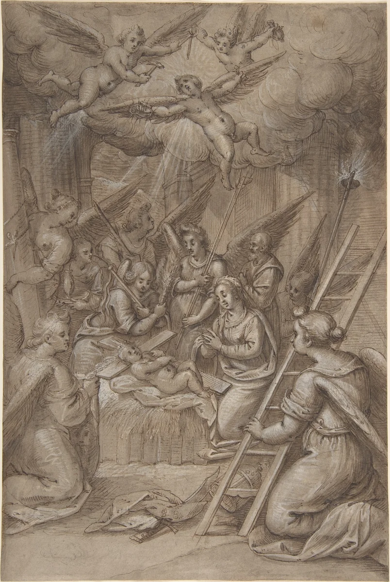 The Christ Child Adored by Angels by Gottfried de Wedig, drawing, 1590-1641