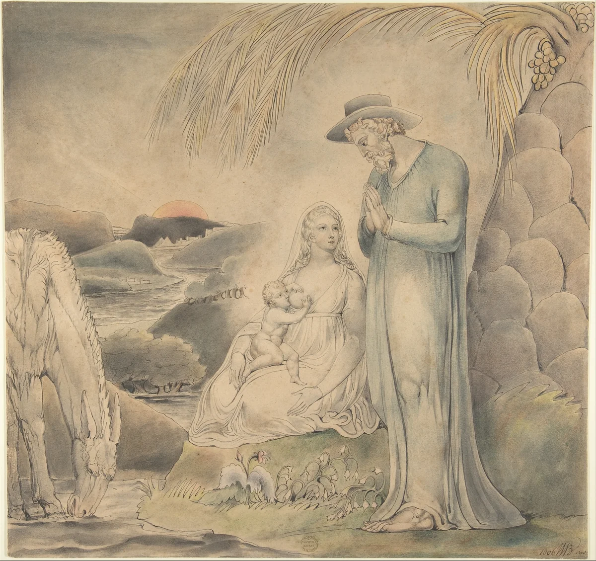 The Rest on the Flight into Egypt (The Repose of the Holy Family in Egypt) by William Blake, drawing, 1806