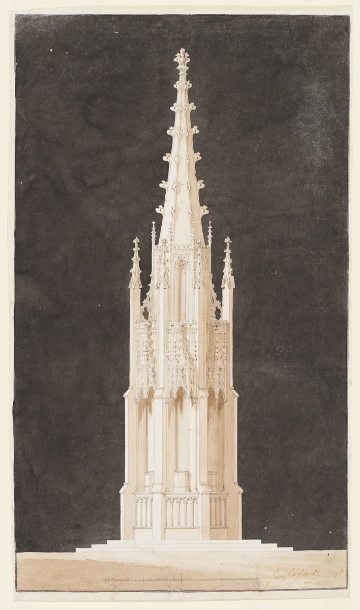 Spired Gothic Monument by Joseph Michael Gandy, drawing, 1797