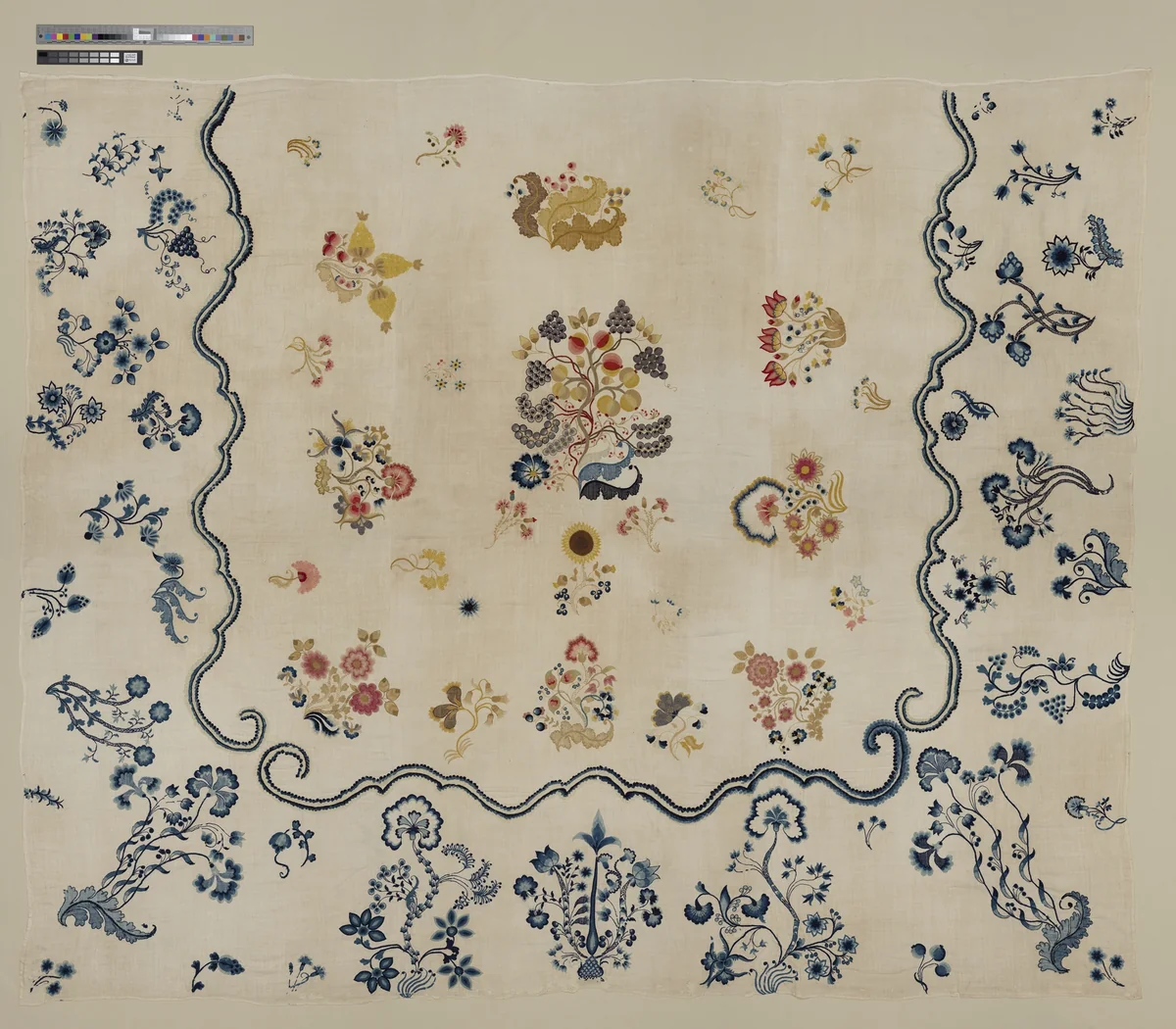 Embroidered coverlet by Ruth Culver Coleman, artwork, 1757-1775