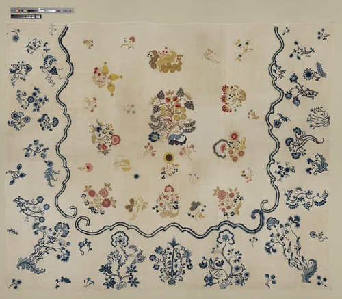 Embroidered coverlet by Ruth Culver Coleman, artwork, 1757-1775