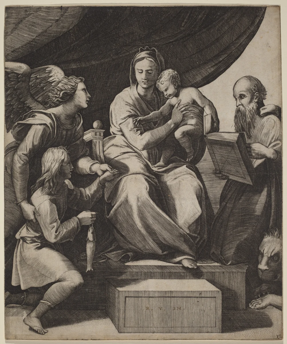 The Virgin with a Fish by Marco Dente, print, 1510-1520