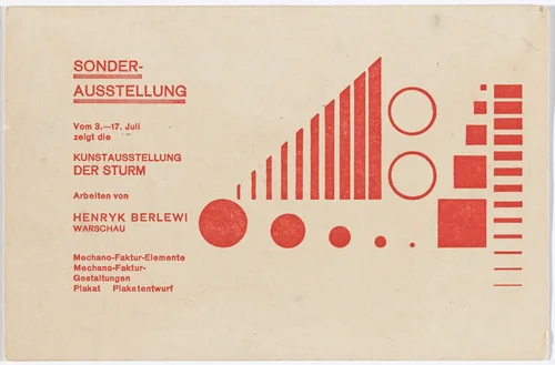 Postcard for Special Exhibition: Henryk Berlewi (Sonderausstellung: Henryk Berlewi), Galerie Der Sturm, Berlin, July 3–17, 1924 by Henryk Berlewi, print, 1924