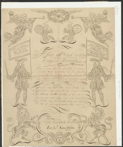 Kalligrafie op het Protestantse Geloof by John Hancock, other, 1701