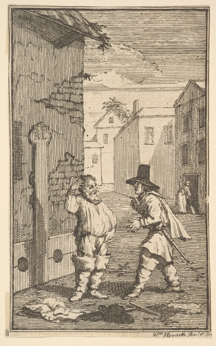 Hudubras and Ralpho Disputing (Seventeen Small Illustrations for Samuel Butler's Hudibras, no. 8) by William Hogarth, print, 1721-1726