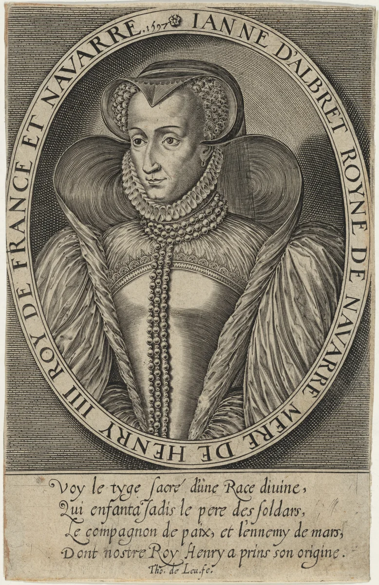 Jeanne D'Albret, Queen of Navarre, Mother of Henry IV of France by Thomas de Leu, print, 1697
