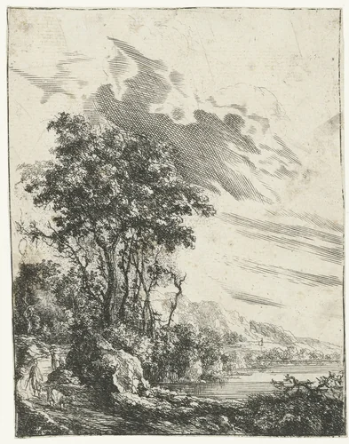 Rivierlandschap met een man en een geit by Gilles Neyts, print, 1643-1681