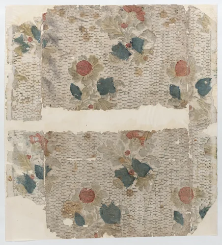 Sheet with floral pattern with a repeating line background by anonymous, print, 1700-1800