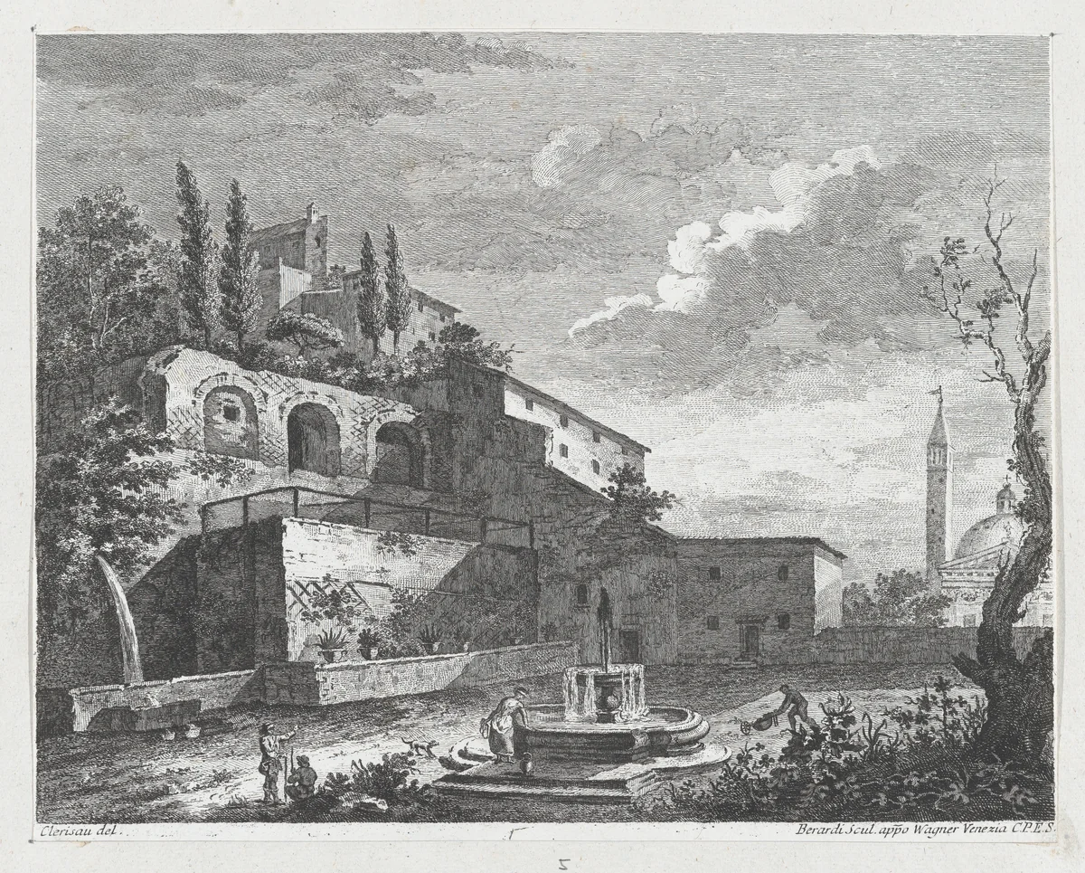 Landscape with Ruins and Fountain by Fabio Berardi, print, 1745-1775