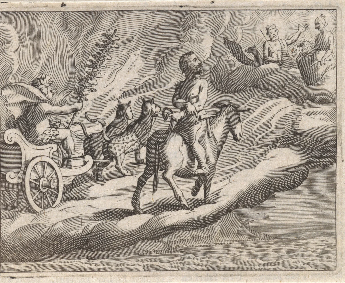 Terugkeer van Vulcanus met Bacchus by Pieter Serwouters, print, 1616-1657