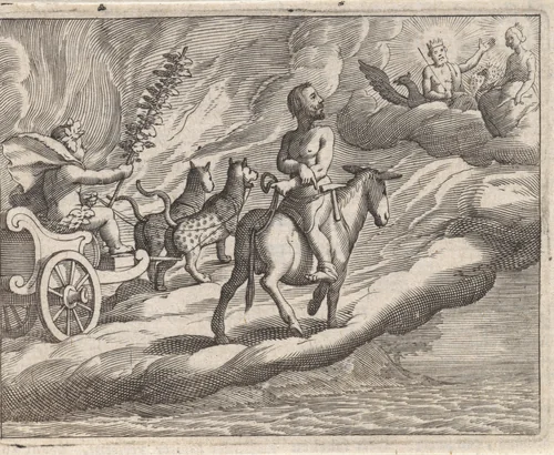 Terugkeer van Vulcanus met Bacchus by Pieter Serwouters, print, 1616-1657