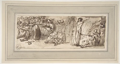 Artists Drawing and Painting in a Studio by Pier Francesco Mola, drawing, 1612-1666