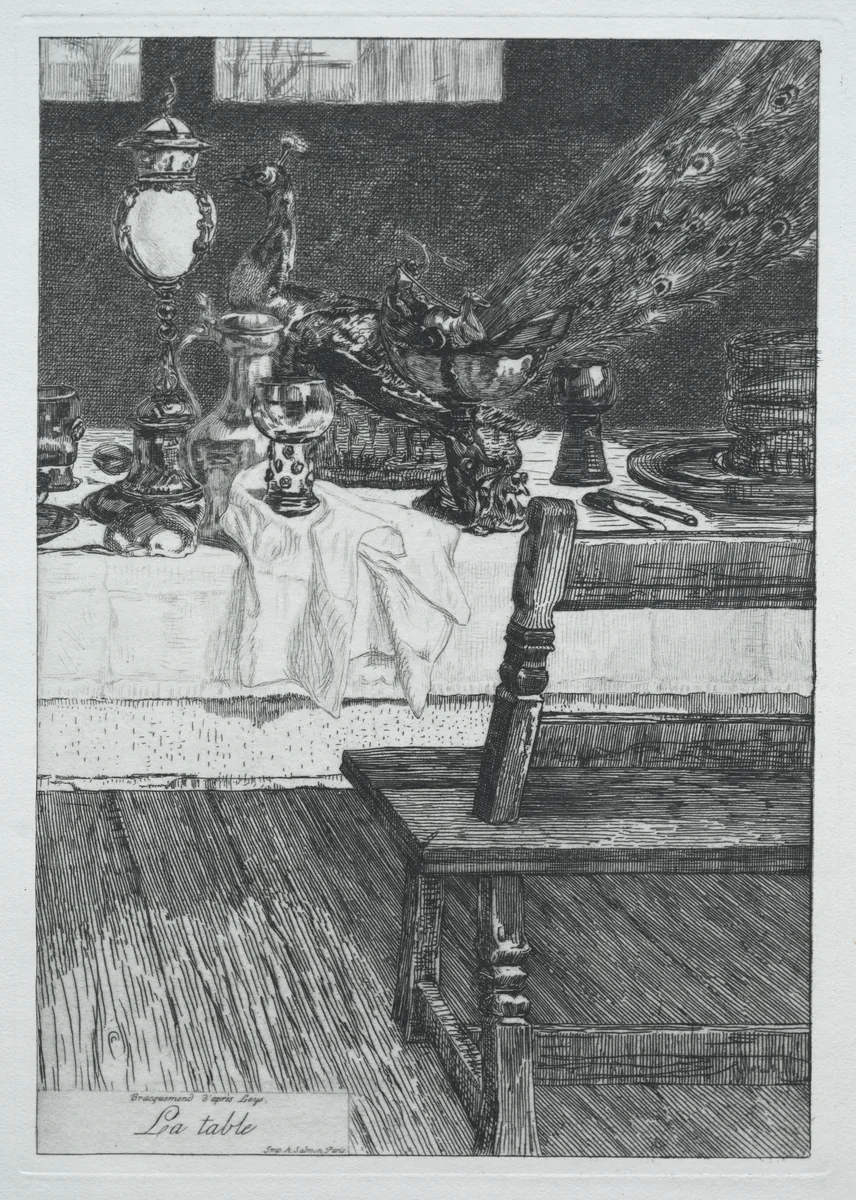 The Table, after H. Leys by Félix Bracquemond, print, 1868