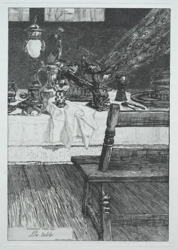 The Table, after H. Leys by Félix Bracquemond, print, 1868