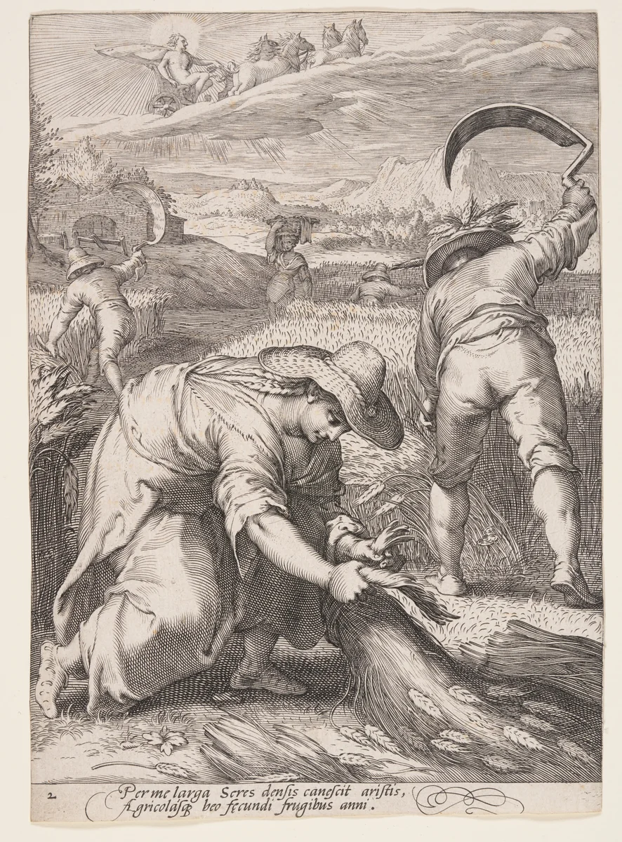 Summer (Peasants Harvesting Wheat), from The Four Seasons by Jan Saenredam, print, 1595