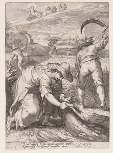 Summer (Peasants Harvesting Wheat), from The Four Seasons by Jan Saenredam, print, 1595