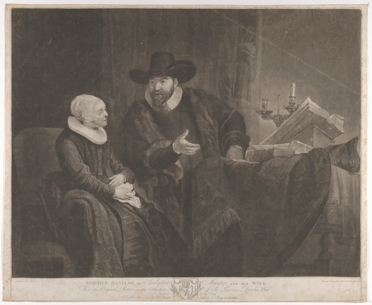 Regnier Hansloe, an Anabaptist Minister, and His Wife (Cornelis Claesz Anslo and His Wife Aeltje Gerritsdr Schouten) by Josiah Boydell, print, 1781