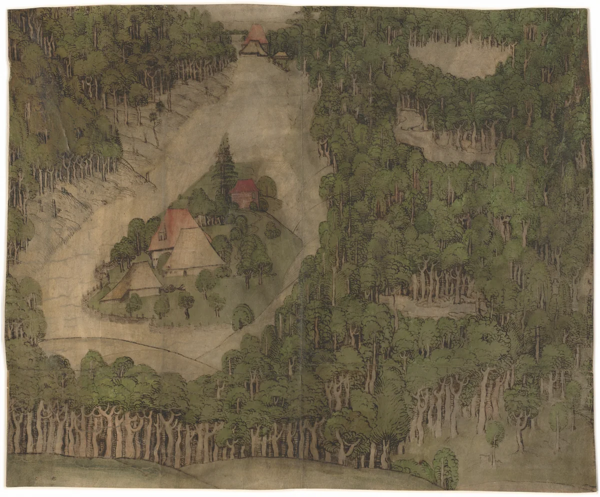A Farmstead in a Wood by Nuremberg 15th Century, drawing, 1500-1510