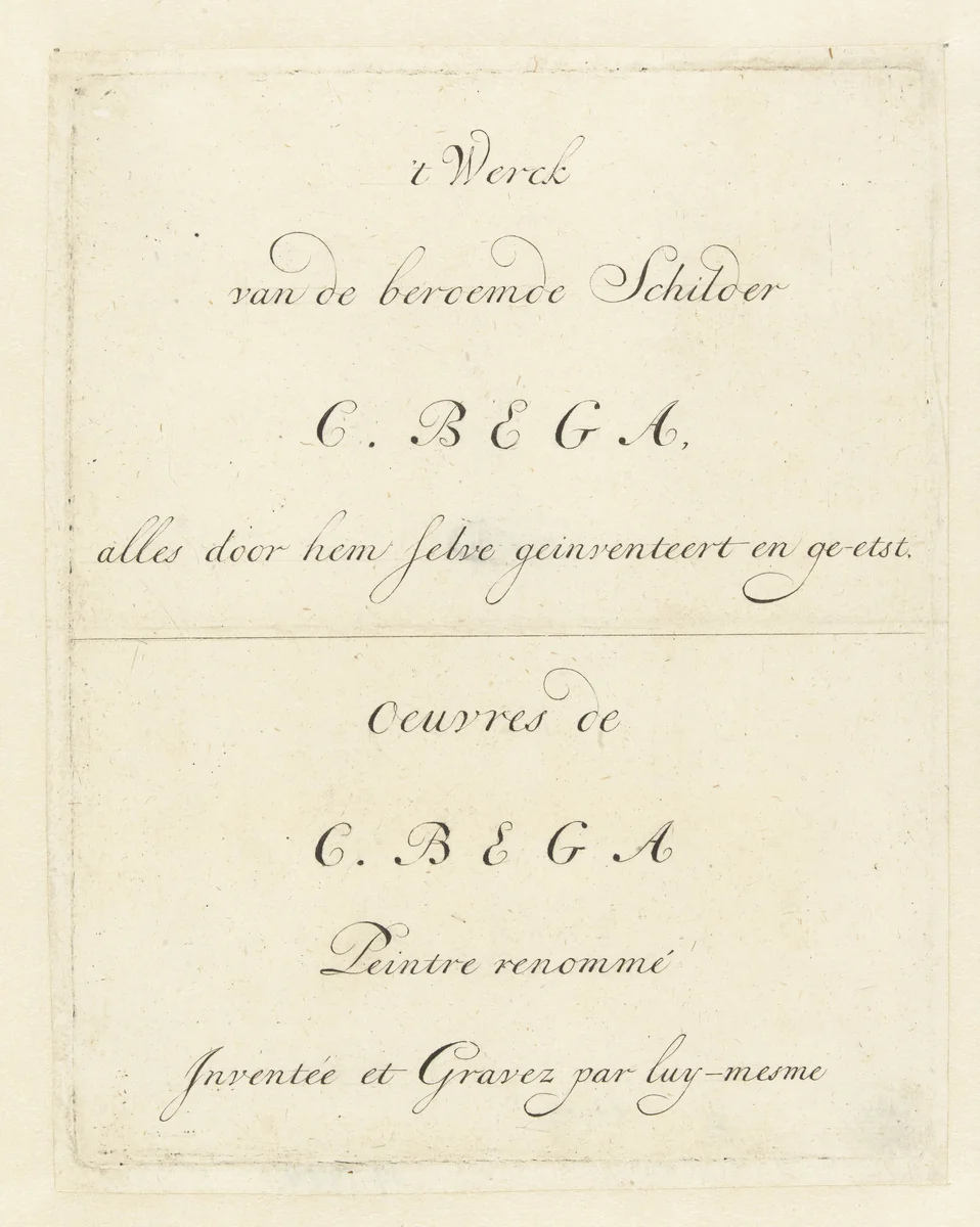 Titelblad voor het verzamelde werk van Cornelis Bega by anonymous, print, 1710-1735
