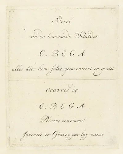 Titelblad voor het verzamelde werk van Cornelis Bega by anonymous, print, 1710-1735