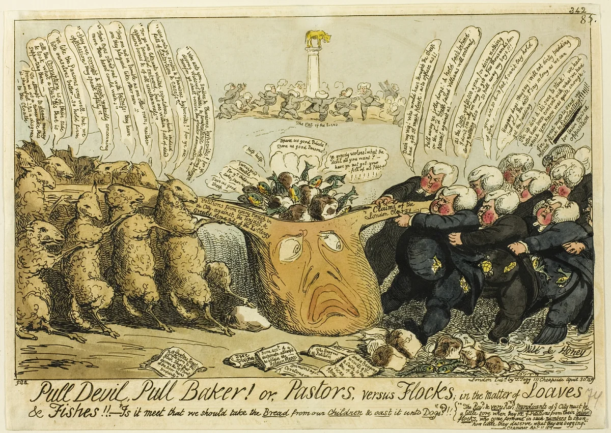 Pull Devil, Pull Baker! by George Cruikshank, print, 1819