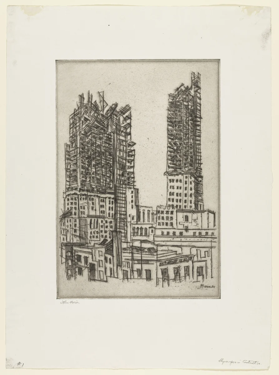 Skyscrapers in Construction, No. 1 by John Marin, print, 1930