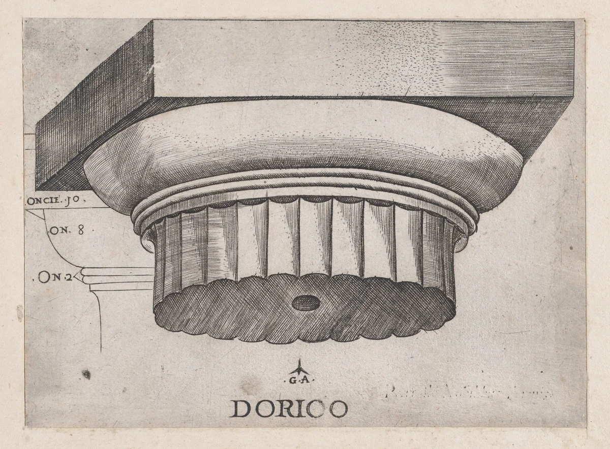 Doric base, from "Speculum Romanae Magnificentiae" by Monogrammist G.A. with the Caltrop, print, 1534-1540