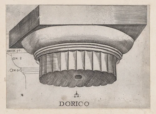Doric base, from "Speculum Romanae Magnificentiae" by Monogrammist G.A. with the Caltrop, print, 1534-1540
