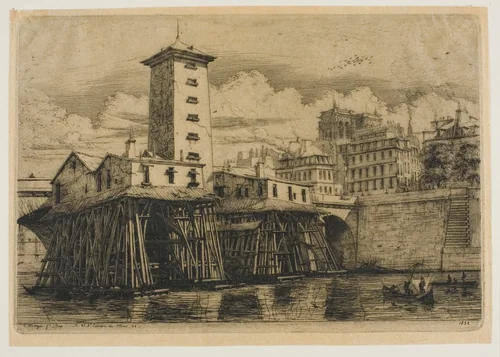 La Pompe Notre-Dame, Paris by Charles Meryon, print, 1852