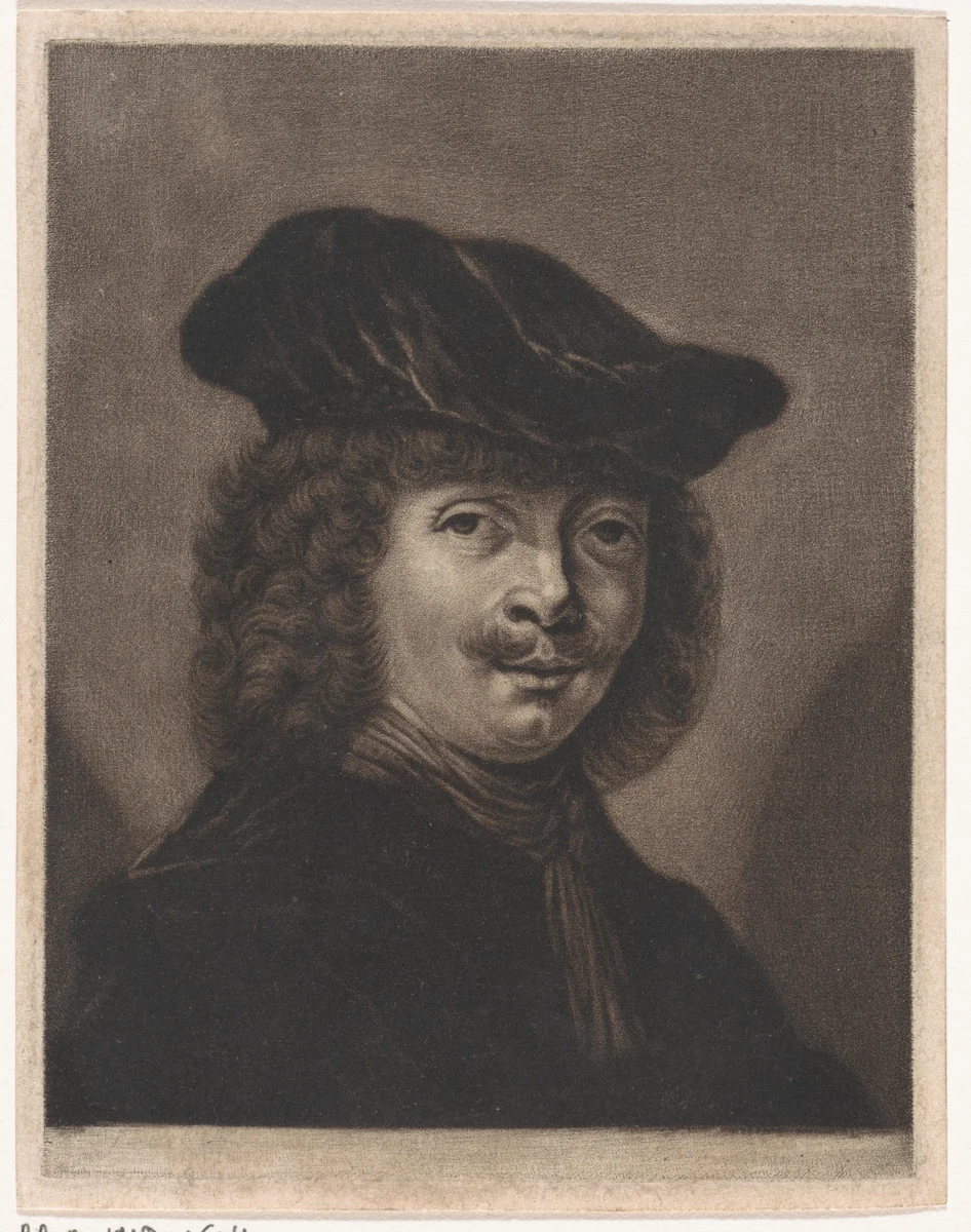 Portret van een onbekende man met een baret by anonymous, print, 1650-1800