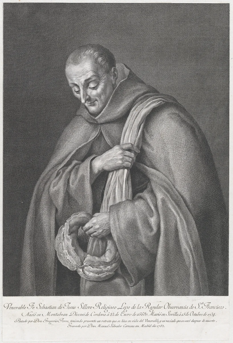 Portrait of the venerable Franciscan Father Sebastian Sillero by Manuel Salvador Carmona, print, 1782