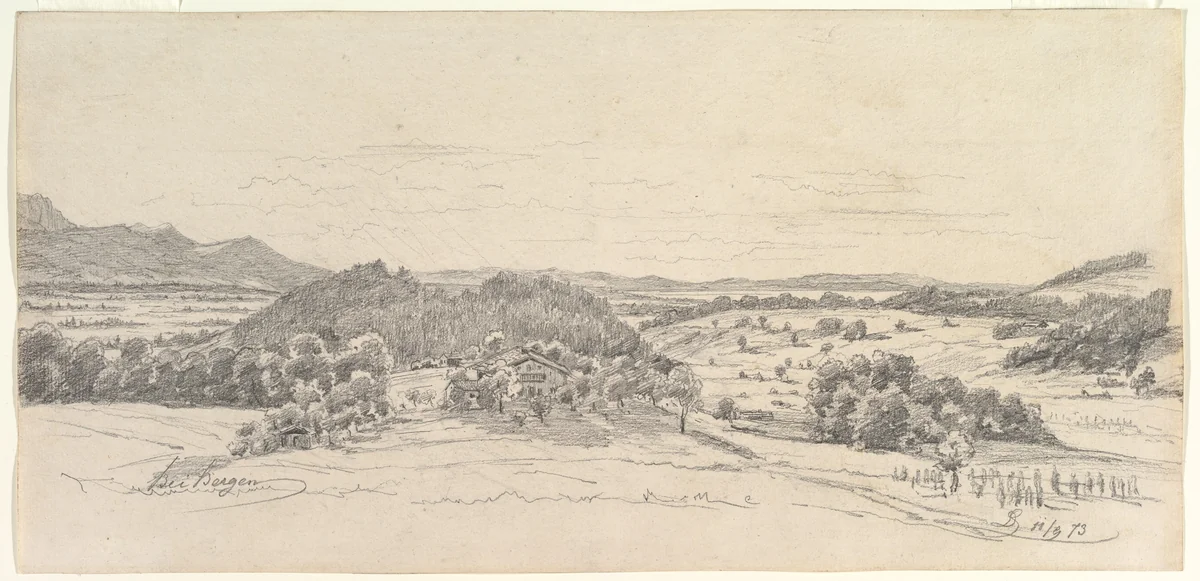 Panoramic landscape near Bergen by Monogrammist DS, drawing, 1813