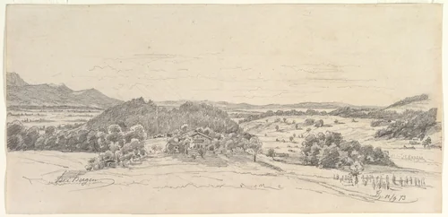 Panoramic landscape near Bergen by Monogrammist DS, drawing, 1813