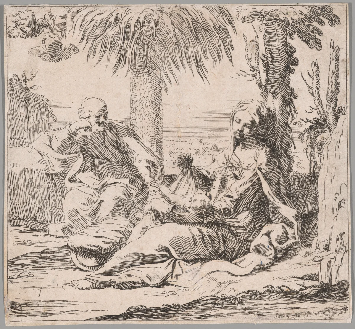 The Rest on the Flight into Egypt by Elisabetta Sirani, print, 1656-1669