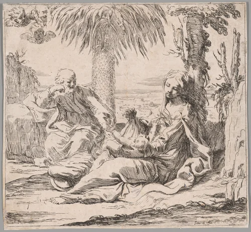 The Rest on the Flight into Egypt by Elisabetta Sirani, print, 1656-1669