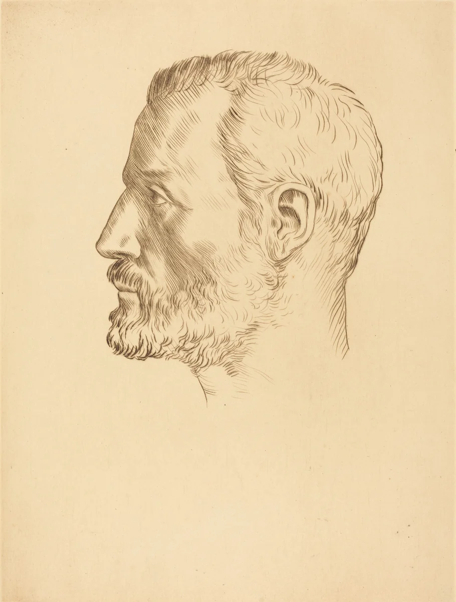 Head of a Man (Tete d'homme) by Alphonse Legros, print, 1837-1911