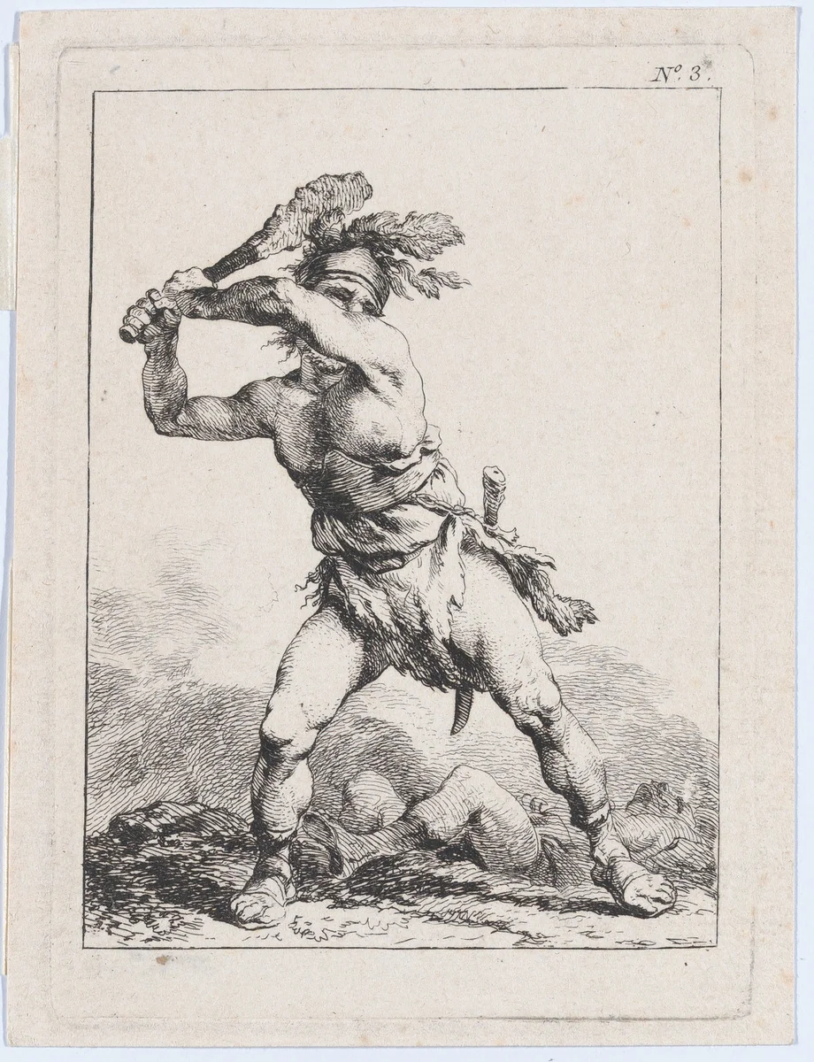 Savage Soldier Swinging a Club by Philippe-Jacques de Loutherbourg, print, 1755-1771