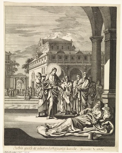 Christus geneest de zieke van Bethesda by Jan Luyken, print, 1708