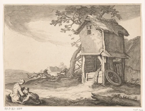 Landschap met duiventil by Frederick Bloemaert, print, 1647