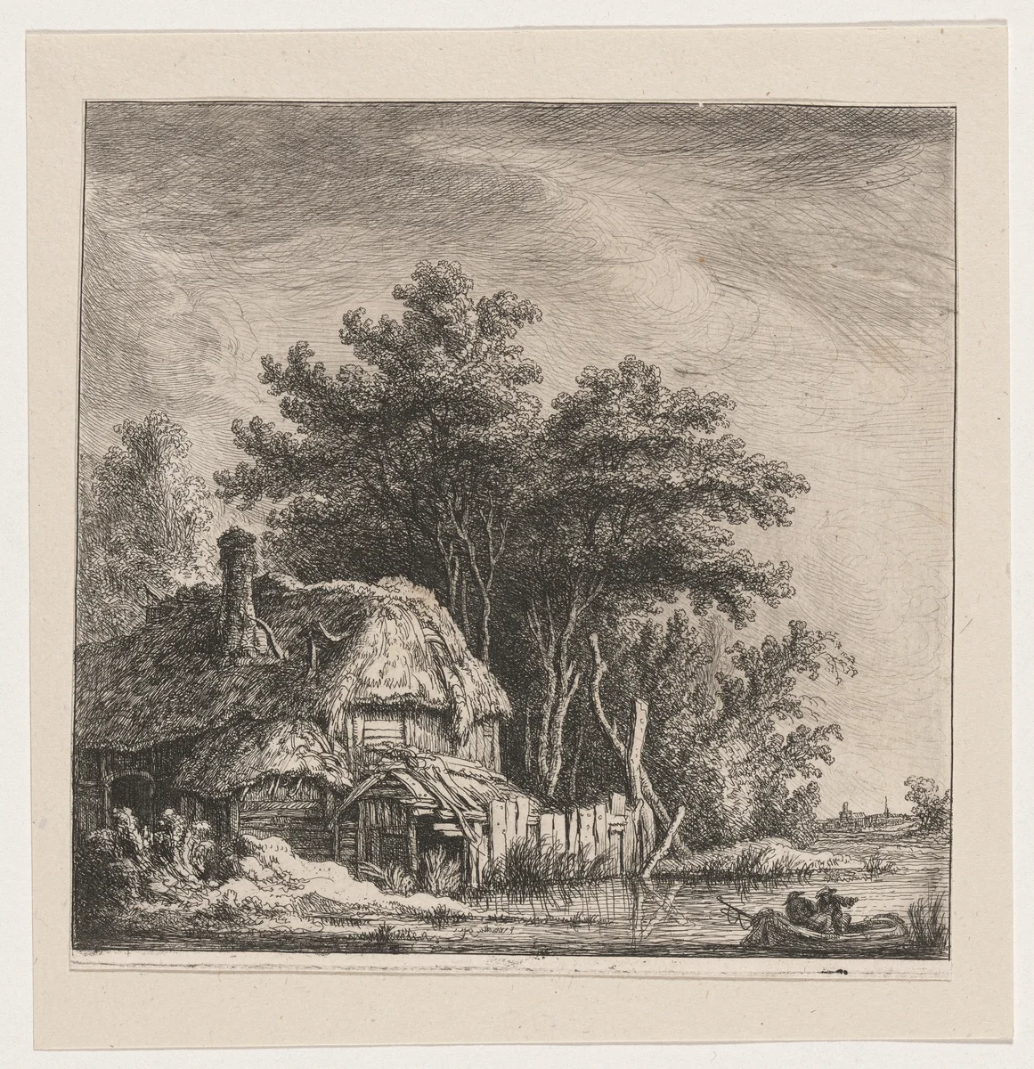 Landscape with Cottage on the Water by Franz Edmund Weirotter, print, 1760
