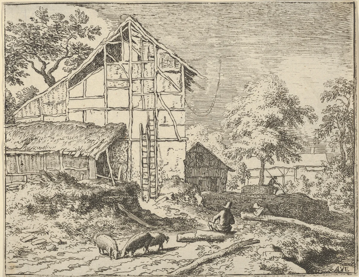 The Two Ladders by Allart van Everdingen, print, 1621-1675