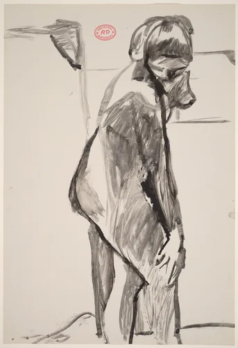 Untitled [female model standing in the studio and looking down] by Richard Diebenkorn, drawing, 1955-1967