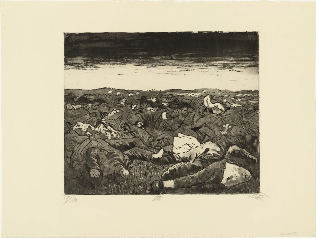 Evening on the Wijtschaete Plain (November 1917) (Abend in der Wijtschaete-Ebene [November 1917]) from The War (Der Krieg) by Otto Dix, print, 1924