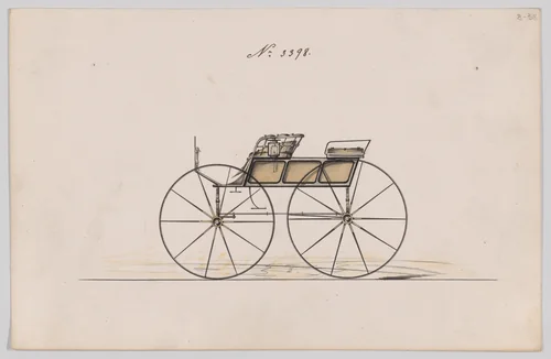 Design for 4 seat Phaeton, no top, no. 3398 by Brewster & Co., drawing, 1878