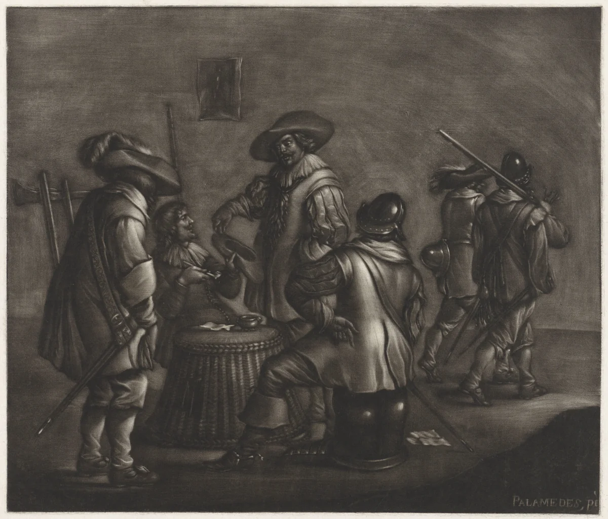 Soldaten in een herberg by anonymous, print, 1658-1727