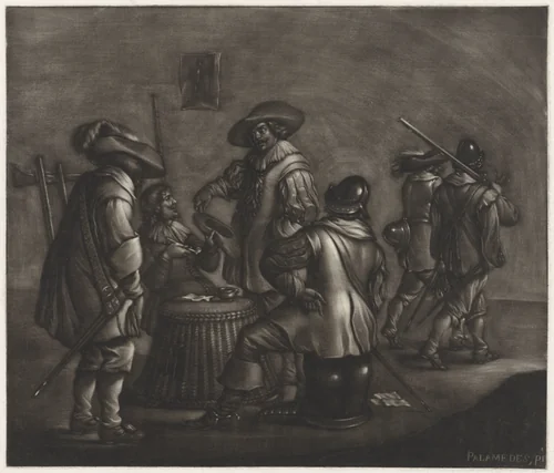 Soldaten in een herberg by anonymous, print, 1658-1727